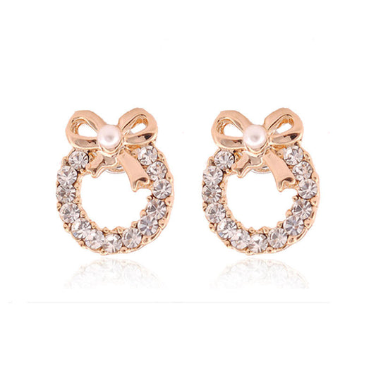 Bow Detail Rhinestone Hoop Earrings 1pair for Women Girls Ear Studs Jewelry Gift