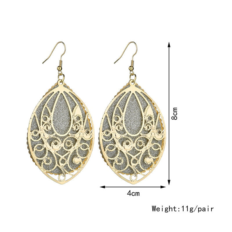 Hollow Pattern Frosted Dangle Earrings Fashion Party Girls Pendant Earrings