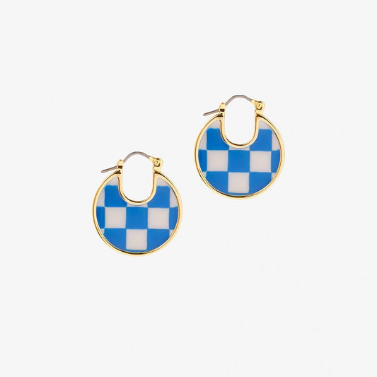 Blue Checker Board Hoop Earrings Hip Hop Women Party Gift Jewelry Ear Fashion