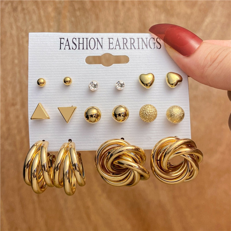 32 Styles 5-9Pairs Mixed Design Hoop Stud Drop Earrings Set Fashion Women Summer