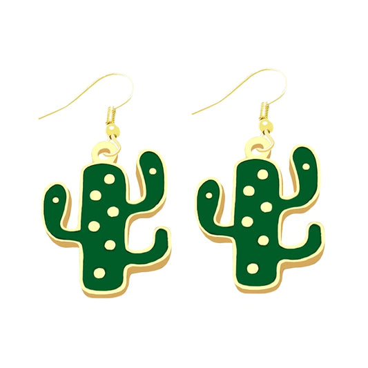 Dark Green Cactus Drop Earrings Cartoon Art Women Party Jewelry Ear Fashion