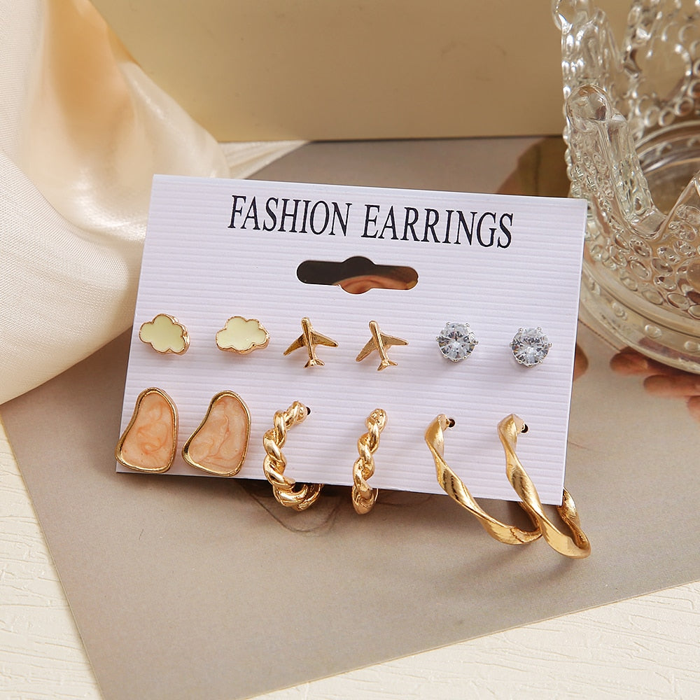 33 Styles 5-9Pairs Set Drop Hoop Earrings Set Acrylic Pearl Tassel Fashion Women