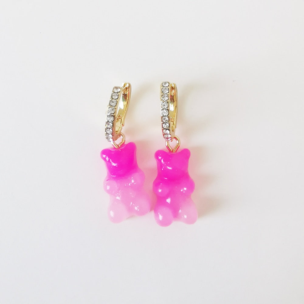 26 Styles Rhinestone Resin Bear Lady Cute Dangle Earrings for Women Jewelry