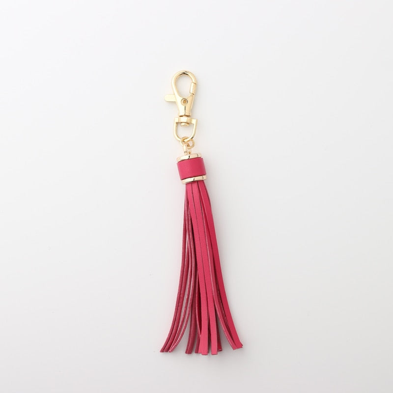 Hot Pink Tassel PU Leather Keychain Cartoon Key Holder Car handbag Keyring Gift