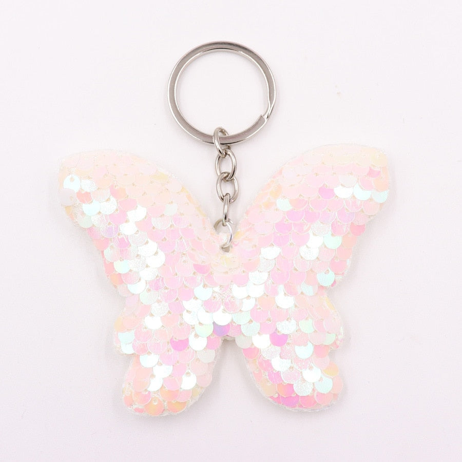 White Holographic Butterfly Sequin Keychain Sparkling Love Keyring Women