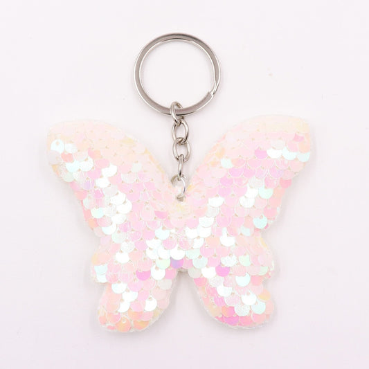 White Holographic Butterfly Sequin Keychain Sparkling Love Keyring Women