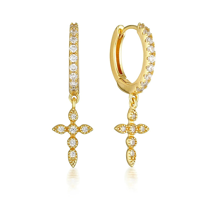 Rhinestone Cross Piercing Cartilage Earrings Women Girl Fashion Trendy Jewelry
