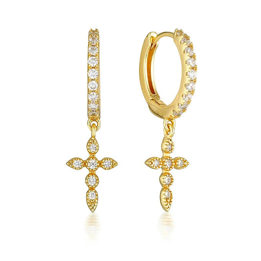 Rhinestone Cross Piercing Cartilage Earrings Women Girl Fashion Trendy Jewelry