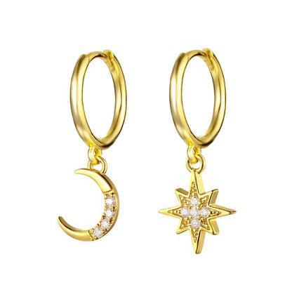 Snowflake Moon Pendant Piercing Cartilage Earrings Women Girl Fashion Trendy