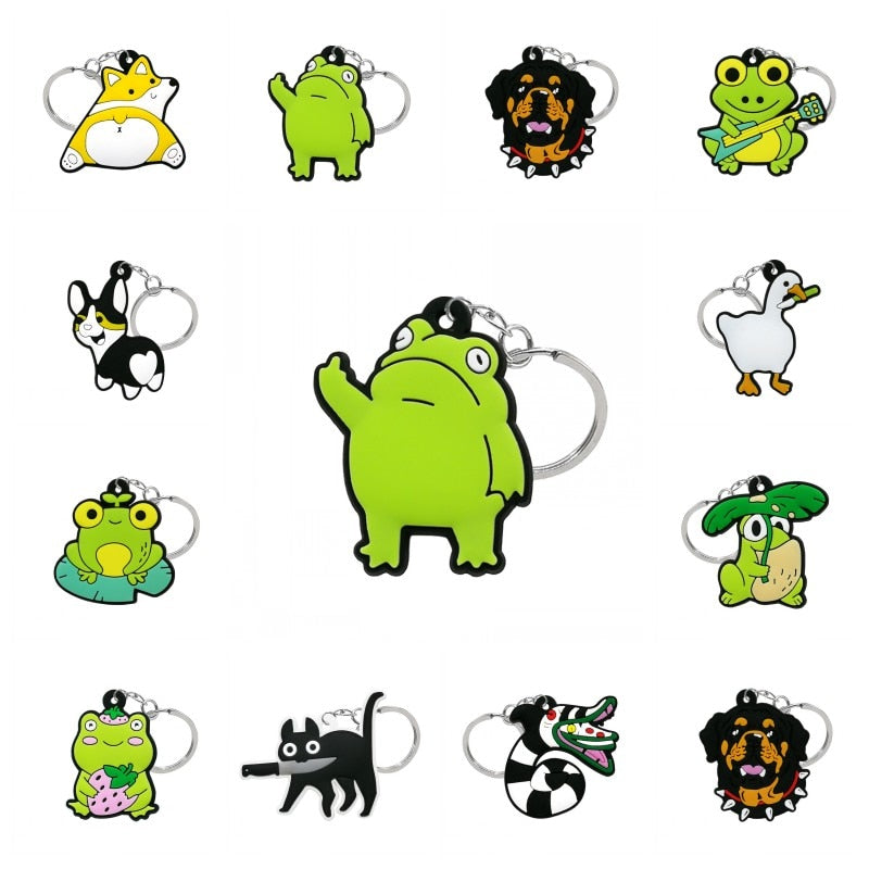 22 Styles Frog Cat Animals Design Keychain Cute Key Holder Cartoon Keyring