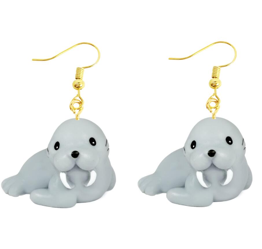 Grey Sea Lion Drop Earrings Cartoon Art Women Party Jewelry Ear Fashion Pendant