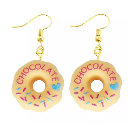 Donut Chocolate Glaze Design Drop Earrings Women Creativity Jewelry Cute Earring