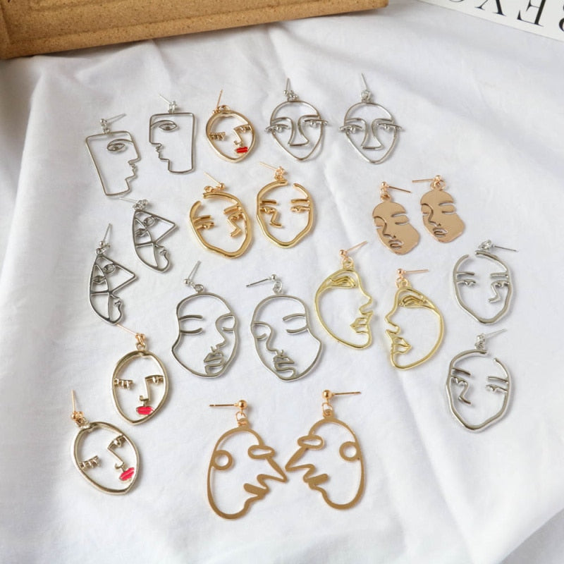 22 Styles Girl Face Abstract Line Drop Earrings Women Party Wedding Jewelry