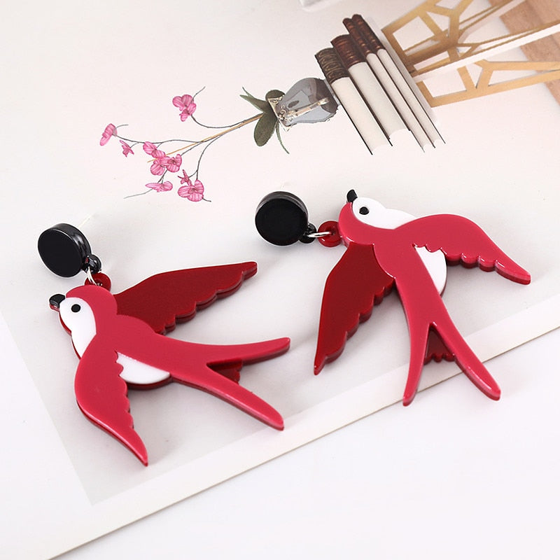 Pink Bird Drop Earrings Women Travel Fashion Cartoon Earrings Creative Jewelry