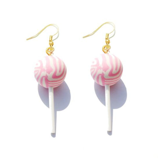 Pink Pattern Round Spin Resin Lollipop Drop Earrings Cartoon Ear Pendants