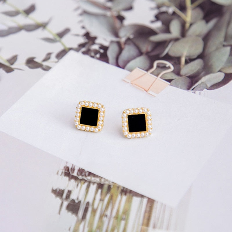 Women Geometric Square Earrings  Pearl Simple Fashion Jewelry Acessories