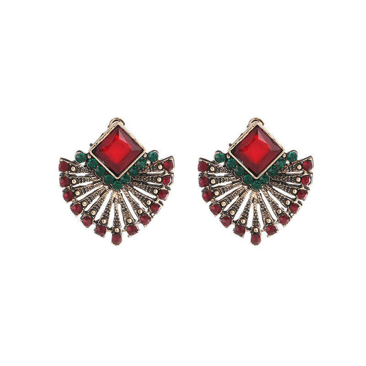 Rhinestone Fan Design Stud Earrings for Women Girls Ear Studs Jewelry Gift