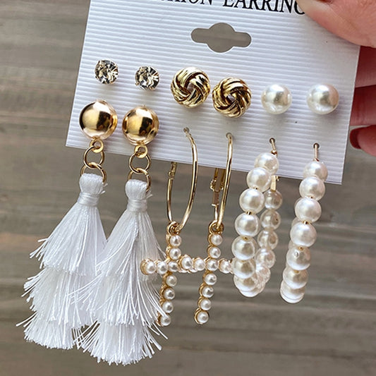 6 Pairs Tassel Cross Drop Earrings Fashion Women Summer Party Jewelry Girls