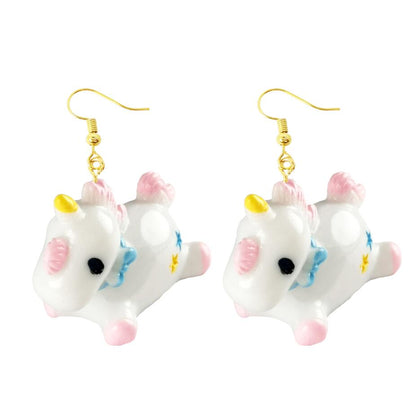 Unicorn Figurine Drop Earrings Cartoon Art Women Party Jewelry Ear Fashion