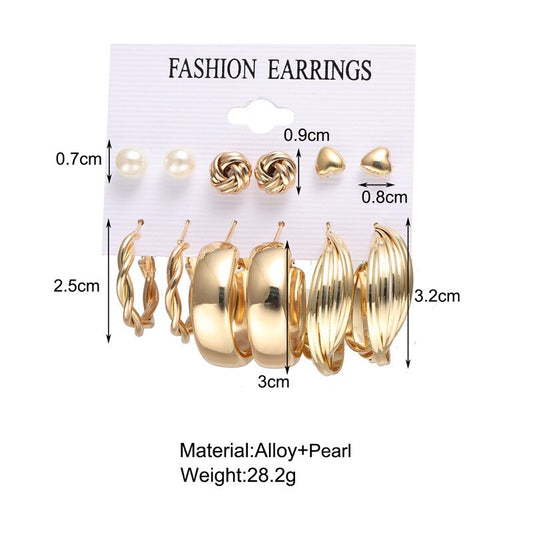 6 Pairs Retro Style Hoop Earrings Fashion Women Summer Party Jewelry Girls Gifts