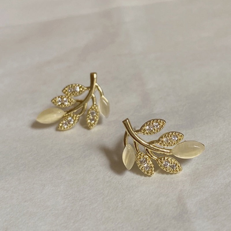 Leaf Branch Stud Earrings Women Gift Wedding Party Fashion Jewelry Accessories