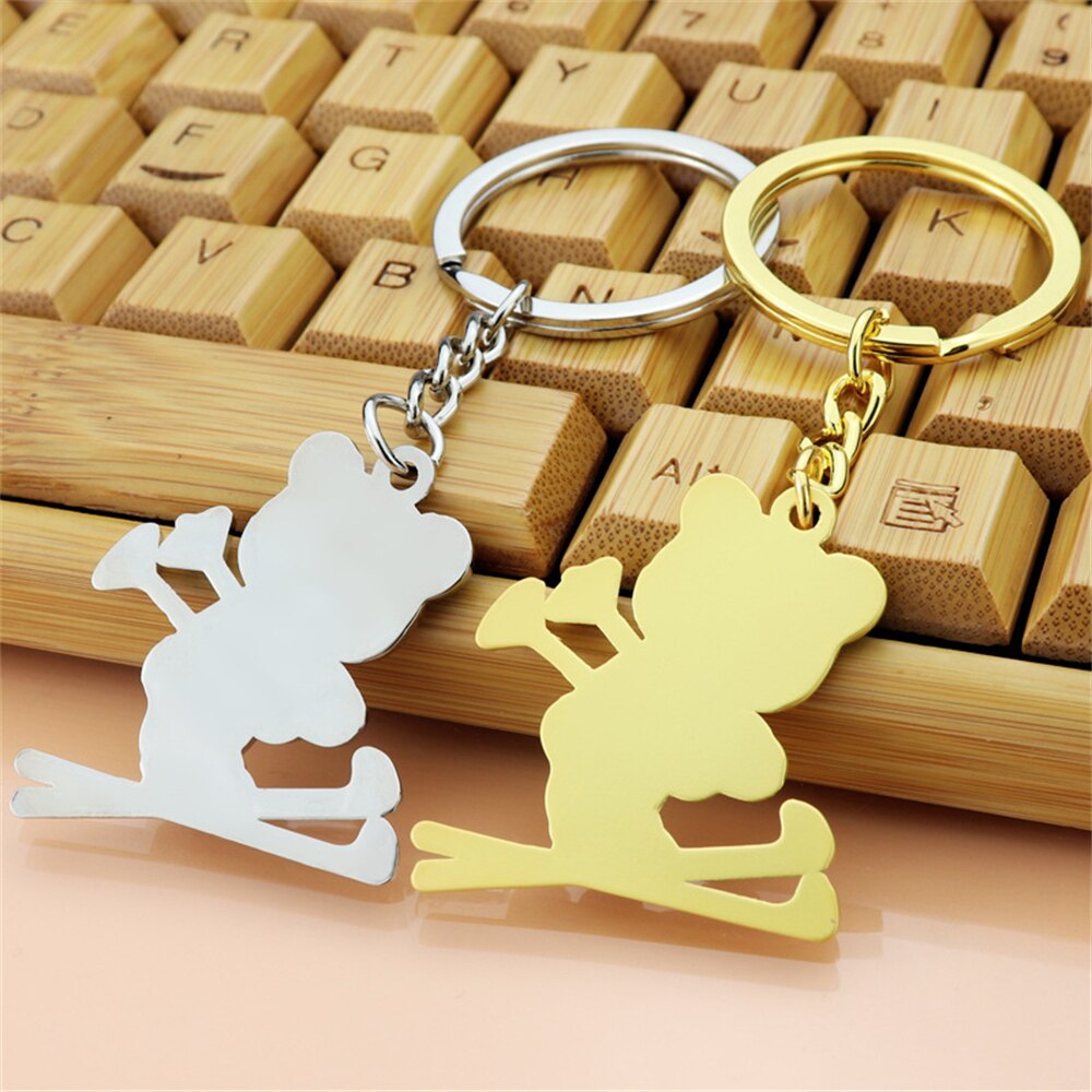 1pcs Keychain Metal Cute Ski Panda Shape Keyring Ladies Bag Ornaments