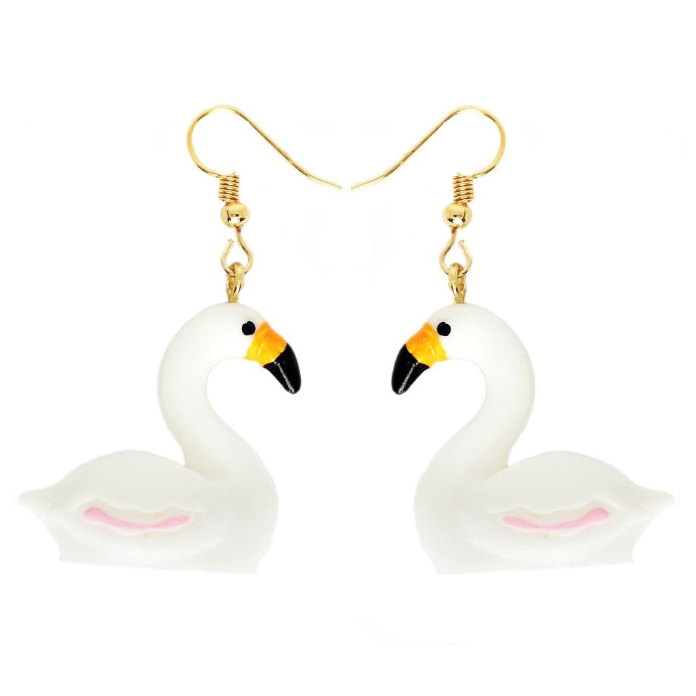 White Flamingo Drop Earrings Cartoon Art Women Party Jewelry Ear Fashion Pendant