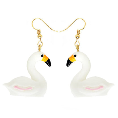 White Flamingo Drop Earrings Cartoon Art Women Party Jewelry Ear Fashion Pendant