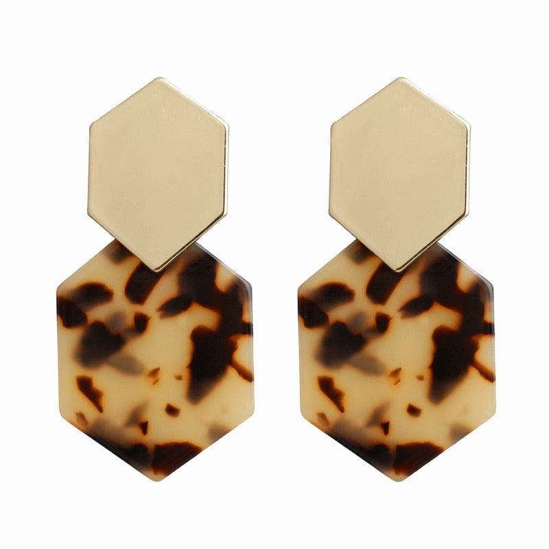 Khaki Hexagon Acrylic Drop Earrings Cartoon Art Women Party Jewelry Ear Fashion