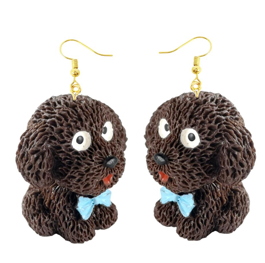 Brown Dog Resin Handmade Drop Earrings Cartoon Art Women Party Jewelry Ear