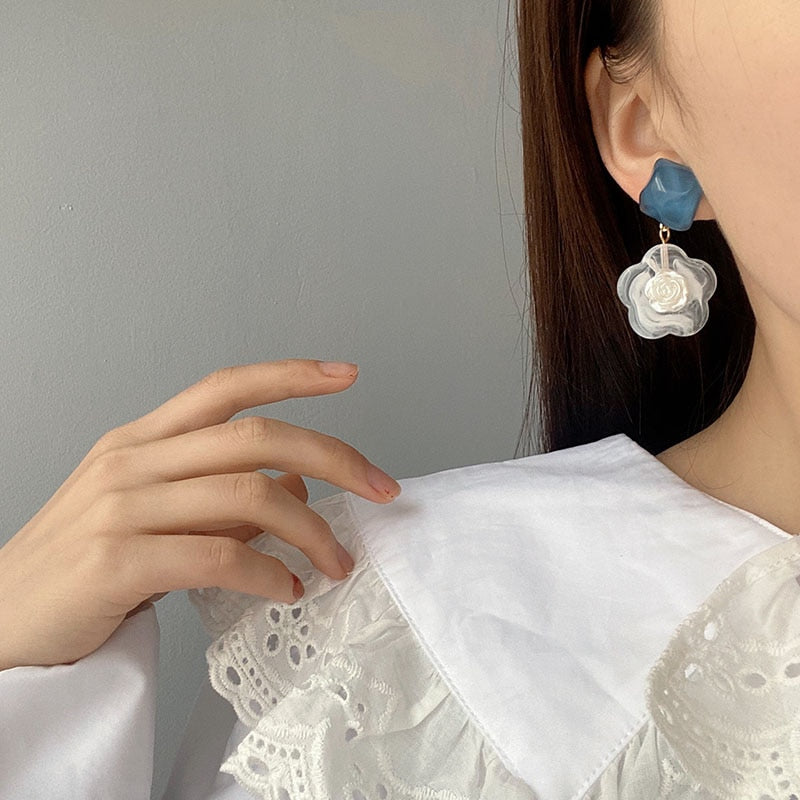 9 Styles Blue Color Geometric Flower Dangle Earrings Women Travel Fashion