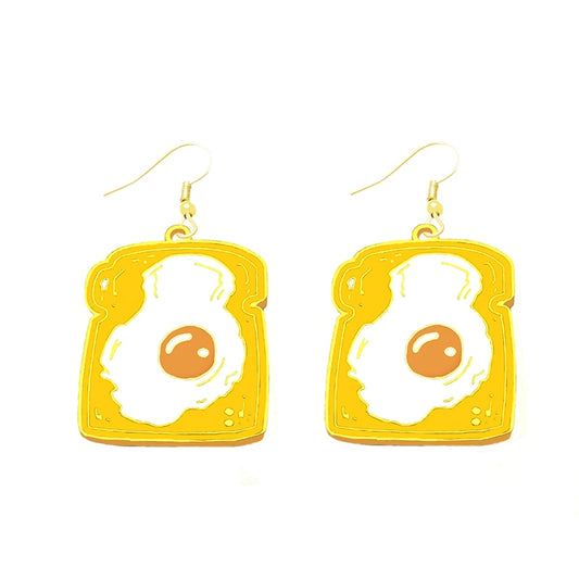 Egg Toast Drop Earrings Cartoon Ear Pendants Accessories Women Art Jewelry