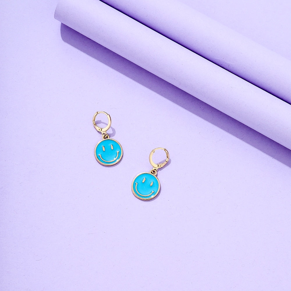 Blue Smile Pendant Drop Earrings Women Girl Fashion Trendy Jewelry Accessories
