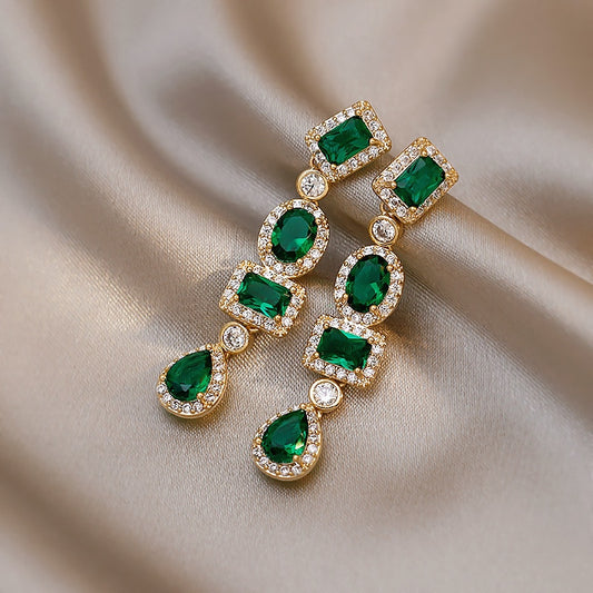 Green Rhinestone Evening Drop Earrings Women Gifts Earring Cute Girls Eardrop