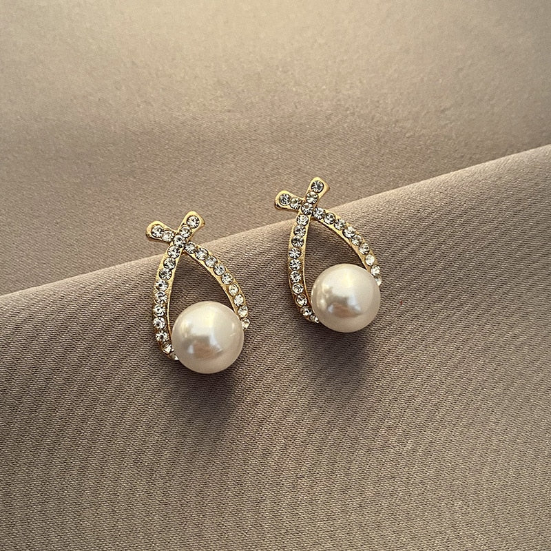 Hoop Bow Pearl Stud Earrings For Women Girl Fashion Modern Jewelry Gift