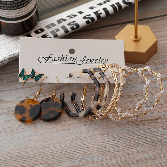 5Pairs Animal Pattern Mixed Earrings Fashion Women Summer Party Jewelry Girls