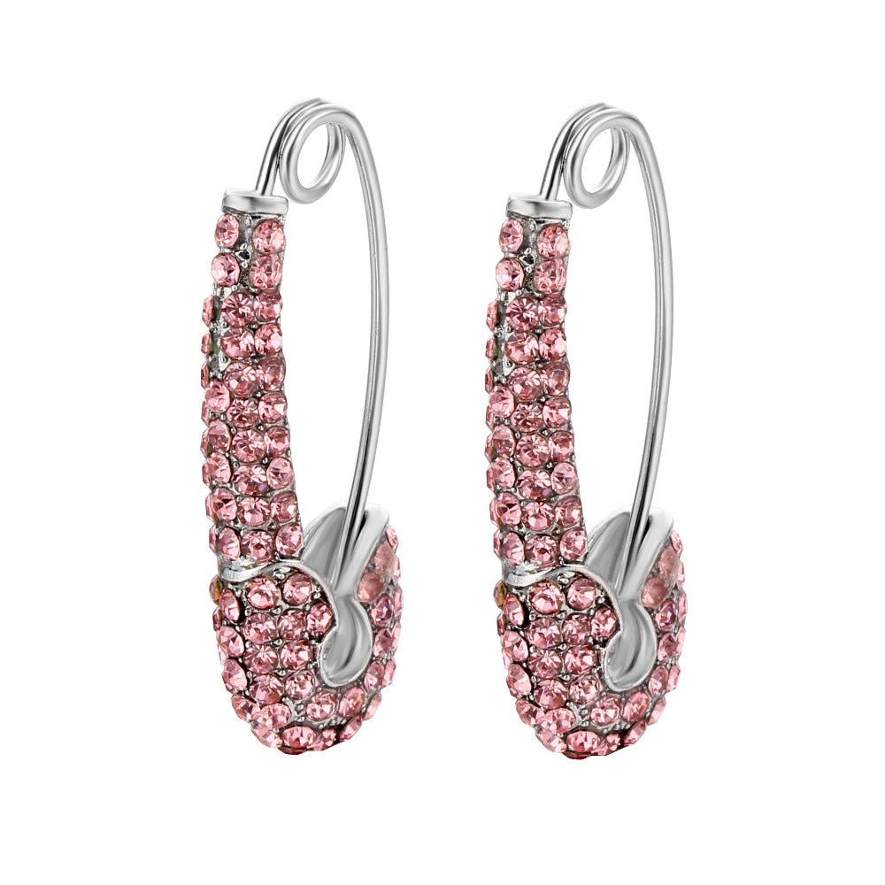 26 Styles 1Pc/1Pair Rhinestone Crystal Safety Pin Heart Hoop Dangle Earrings