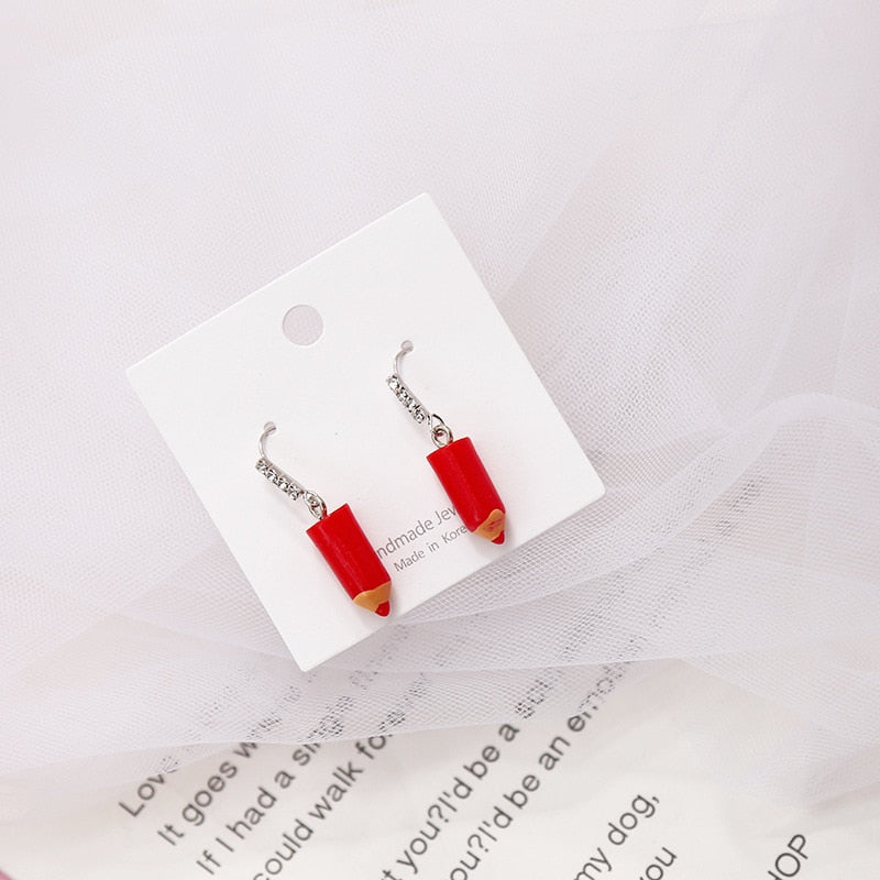 Red Pensil Dangle Earrings Fashion Party Girls Pendant Earrings Women Jewelry