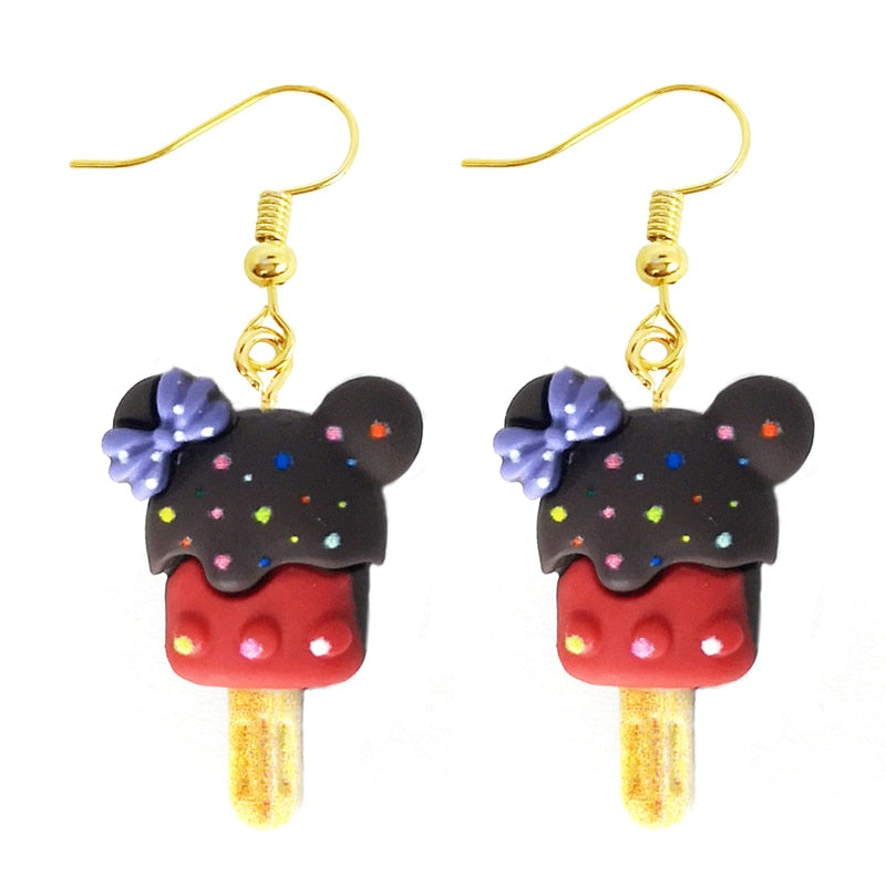 Resin Mouse Ice Cream Bar Drop Earrings Women Art Fashion Cartoon Earrings