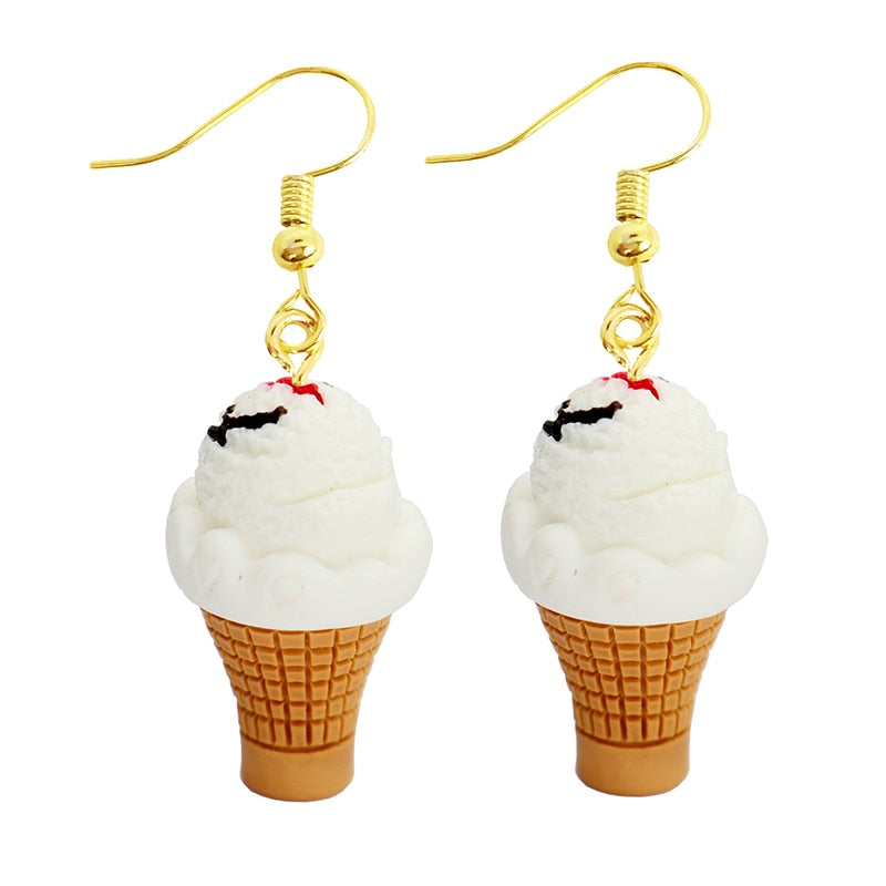 Cute Funny Vanilla Ice Cream Waffle Cone Drop Earrings Women Creativity Jewelry