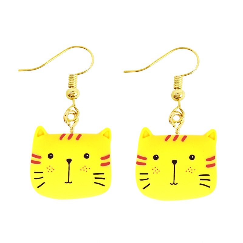 Yellow Cat Resin Animal Drop Earrings Women Creativity Jewelry Cute Earring