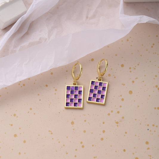 Purple Plaid Dangle Earrings Fashion Party Girls Pendant Earrings Women Jewelry