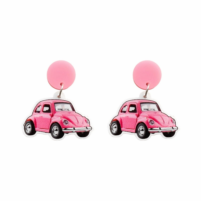 Acrylic Pink Car Drop Charm Earrings For Women Girl Fashion Modern Jewelry Gift