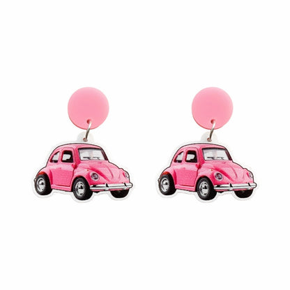 Acrylic Pink Car Drop Charm Earrings For Women Girl Fashion Modern Jewelry Gift