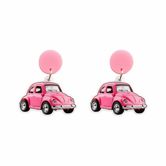 Acrylic Pink Car Drop Charm Earrings For Women Girl Fashion Modern Jewelry Gift