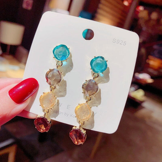 Mixed Color Crystals Lady Cute Dangle Earrings for Women Jewelry Girls Earrings