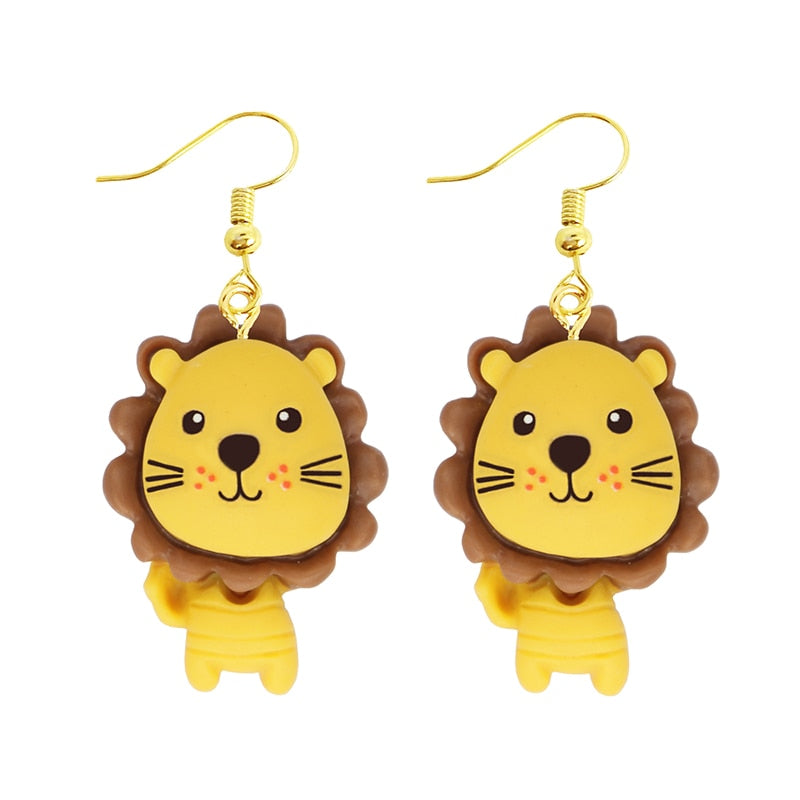 Lion Resin Animal Drop Earrings Women Creativity Jewelry Cute Earring Girls Gift