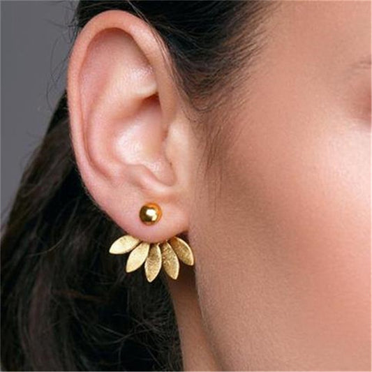 Gold-Colored Petals Stud Earrings Women Fashion Jewelry Party Wedding Earrings