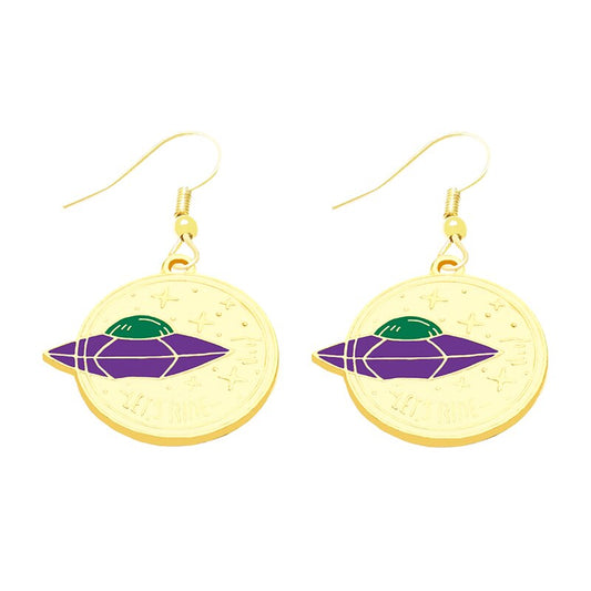 Planet Spaceship Drop Earrings Cartoon Art Women Party Jewelry Ear Fashion