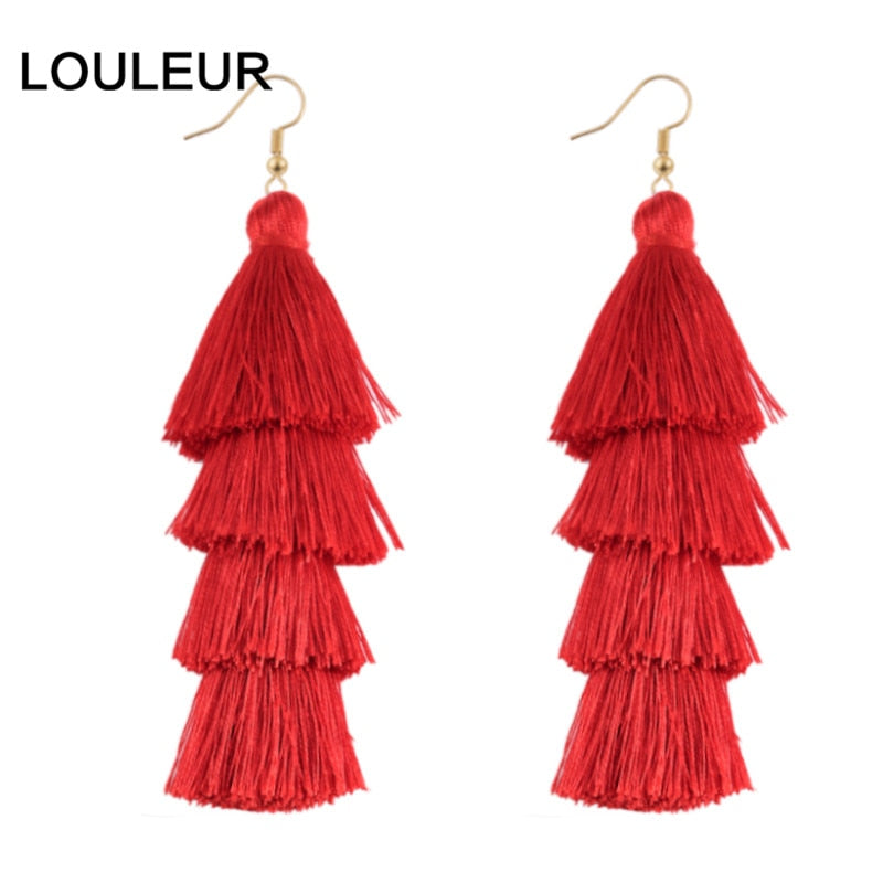 39 Styles  4 Layer Bohemian Multicolor Statement Tassel Dangle Earrings Women